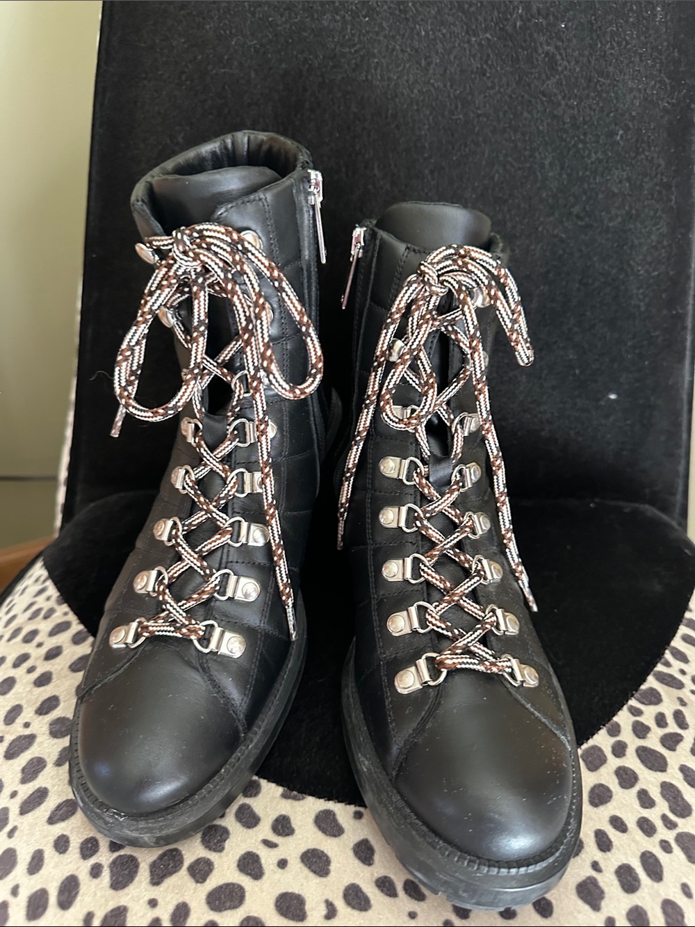 Aquatalia Black Nappa leather Leia Combat Boots with Contrast Laces